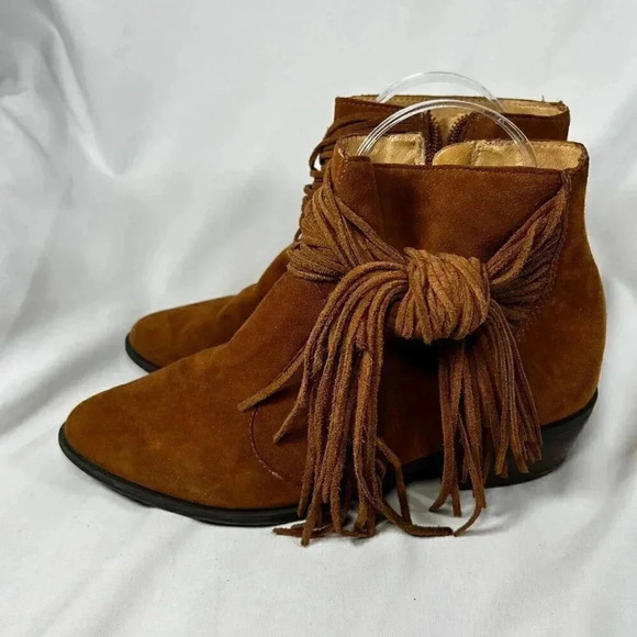 Schutz Euzabia Size 7B Brown Suede Leather Tassel Fringe Boot Zip Western Boho W - Picture 1 of 10